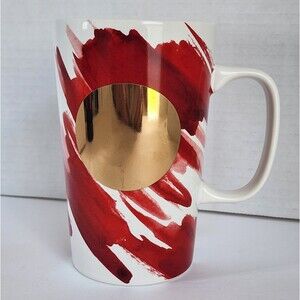 Starbucks 2014 Collection Holiday Mug Gold Dot Red Watercolor Abstract Coffeecup